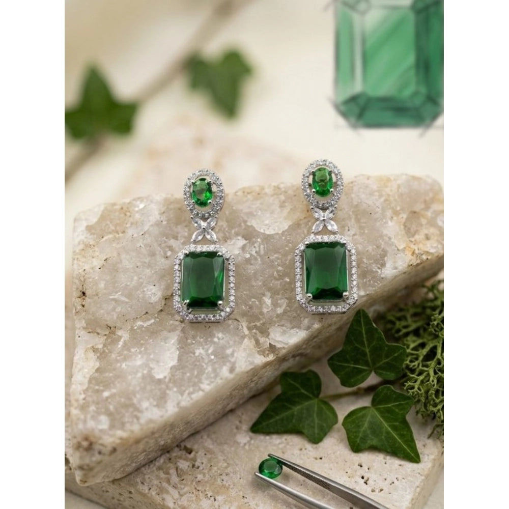 Generic Women's Brass Silver Plated Drop Earrings (Green)