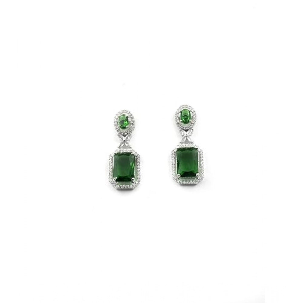 Generic Women's Brass Silver Plated Drop Earrings (Green)