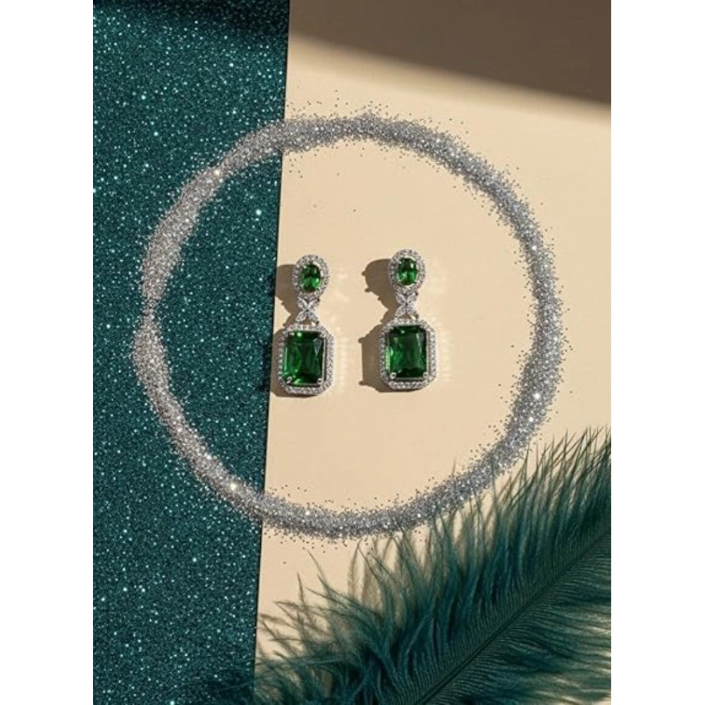 Generic Women's Brass Silver Plated Drop Earrings (Green)