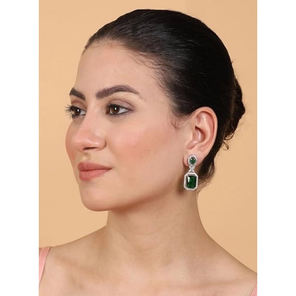 Generic Women's Brass Silver Plated Drop Earrings (Green)