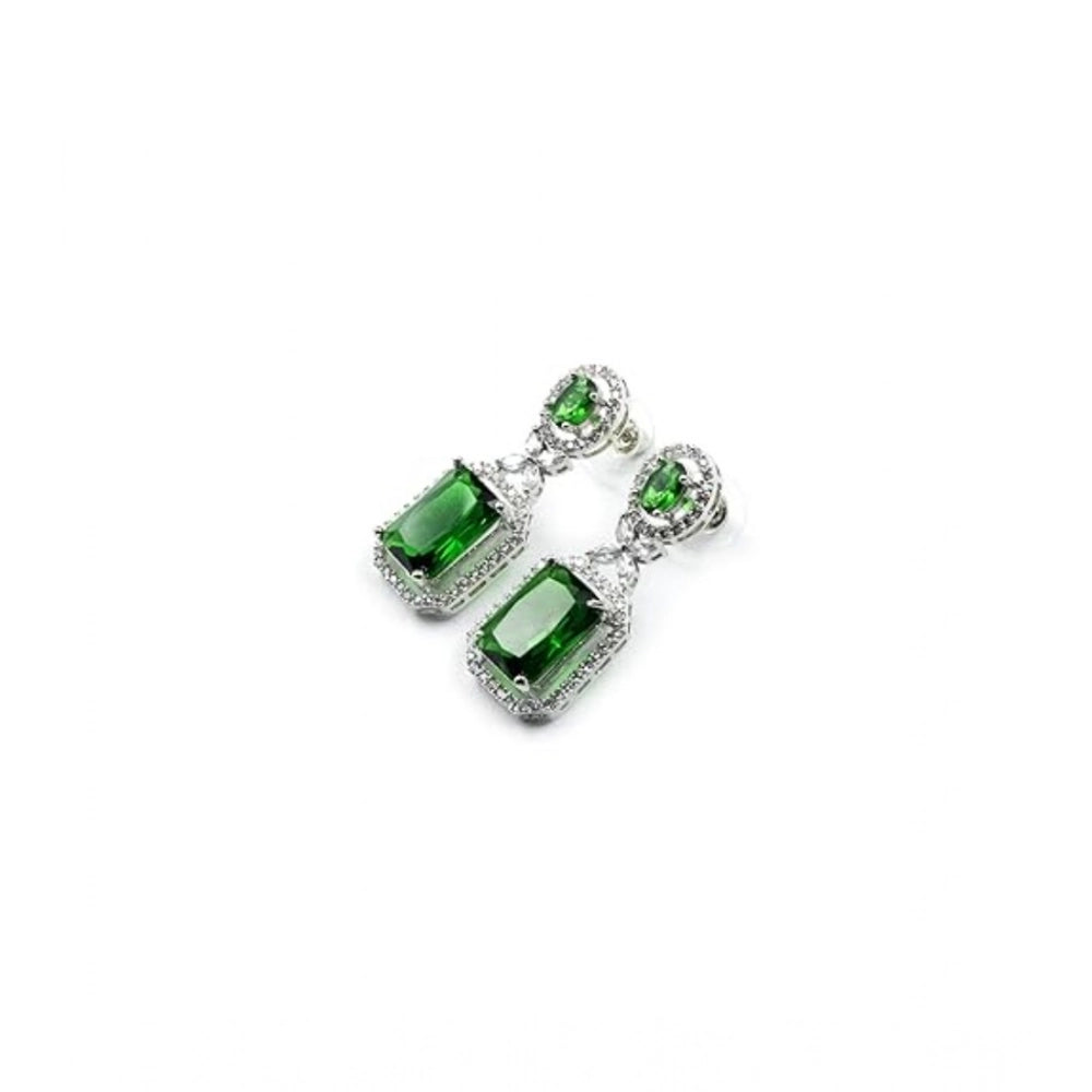 Generic Women's Brass Silver Plated Drop Earrings (Green)
