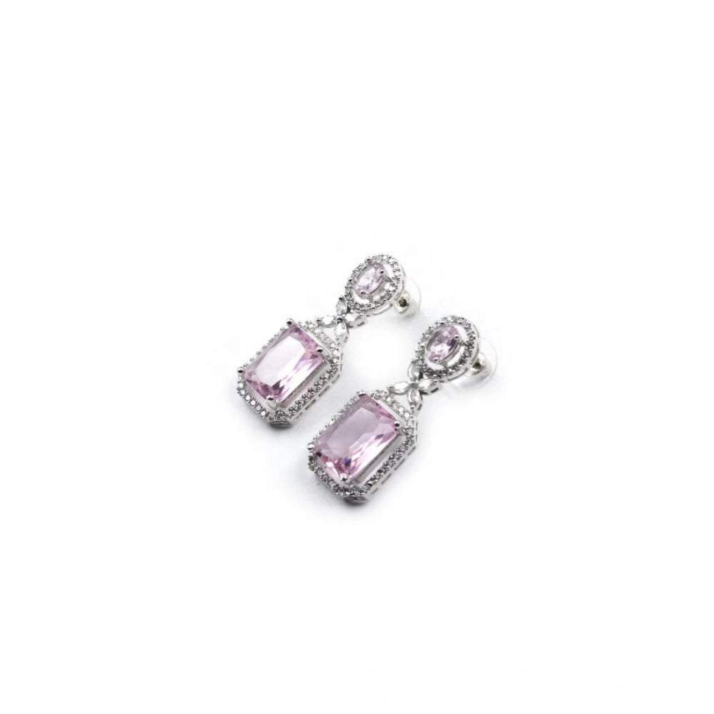 Generic Women's Brass Silver Plated Drop Earrings (Pink)