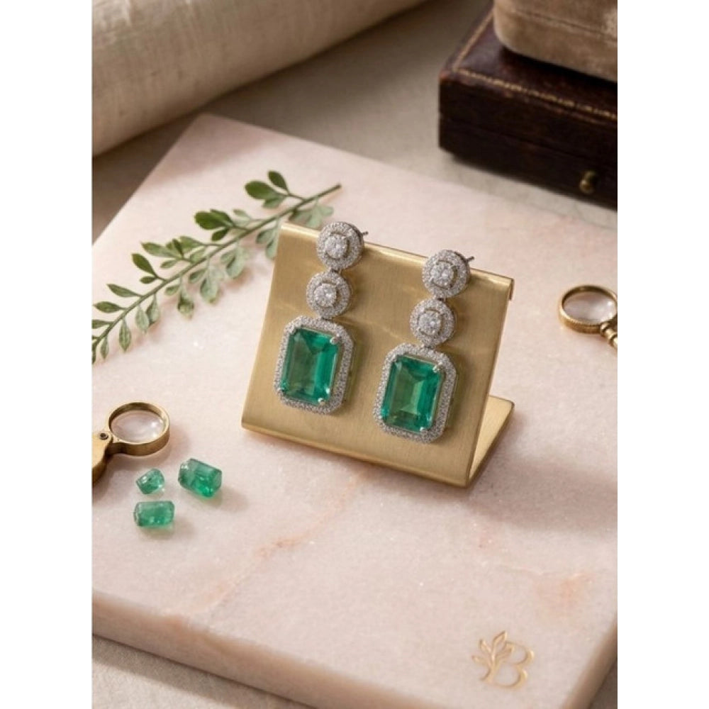 Generic Women's Brass Silver Plated Drop Earrings (Green)