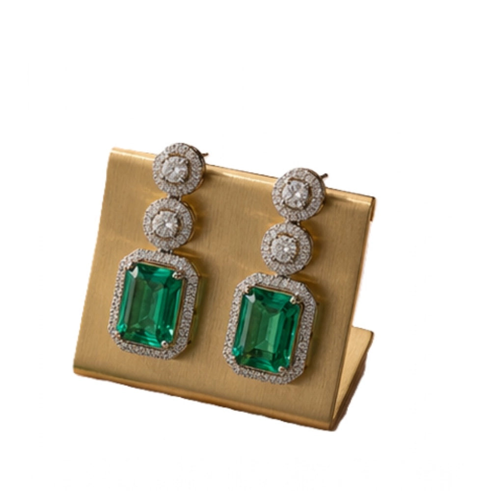 Generic Women's Brass Silver Plated Drop Earrings (Green)