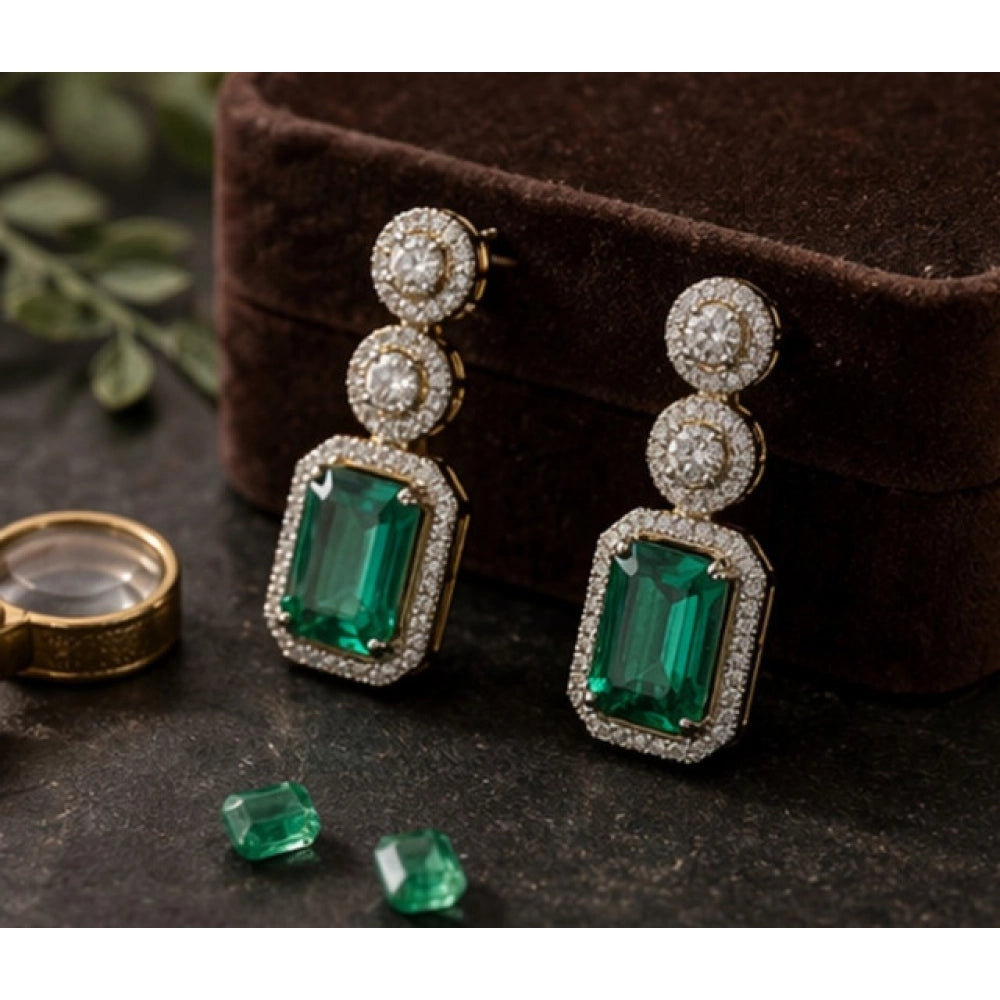 Generic Women's Brass Silver Plated Drop Earrings (Green)