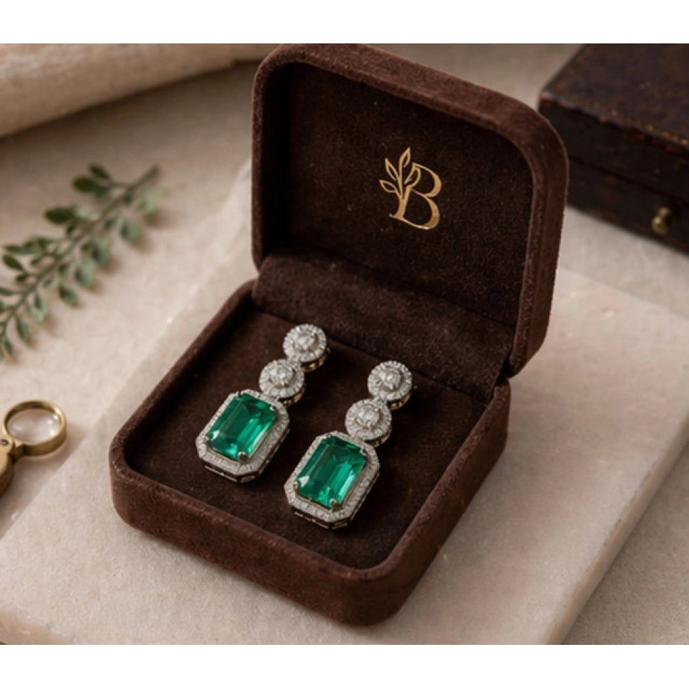 Generic Women's Brass Silver Plated Drop Earrings (Green)