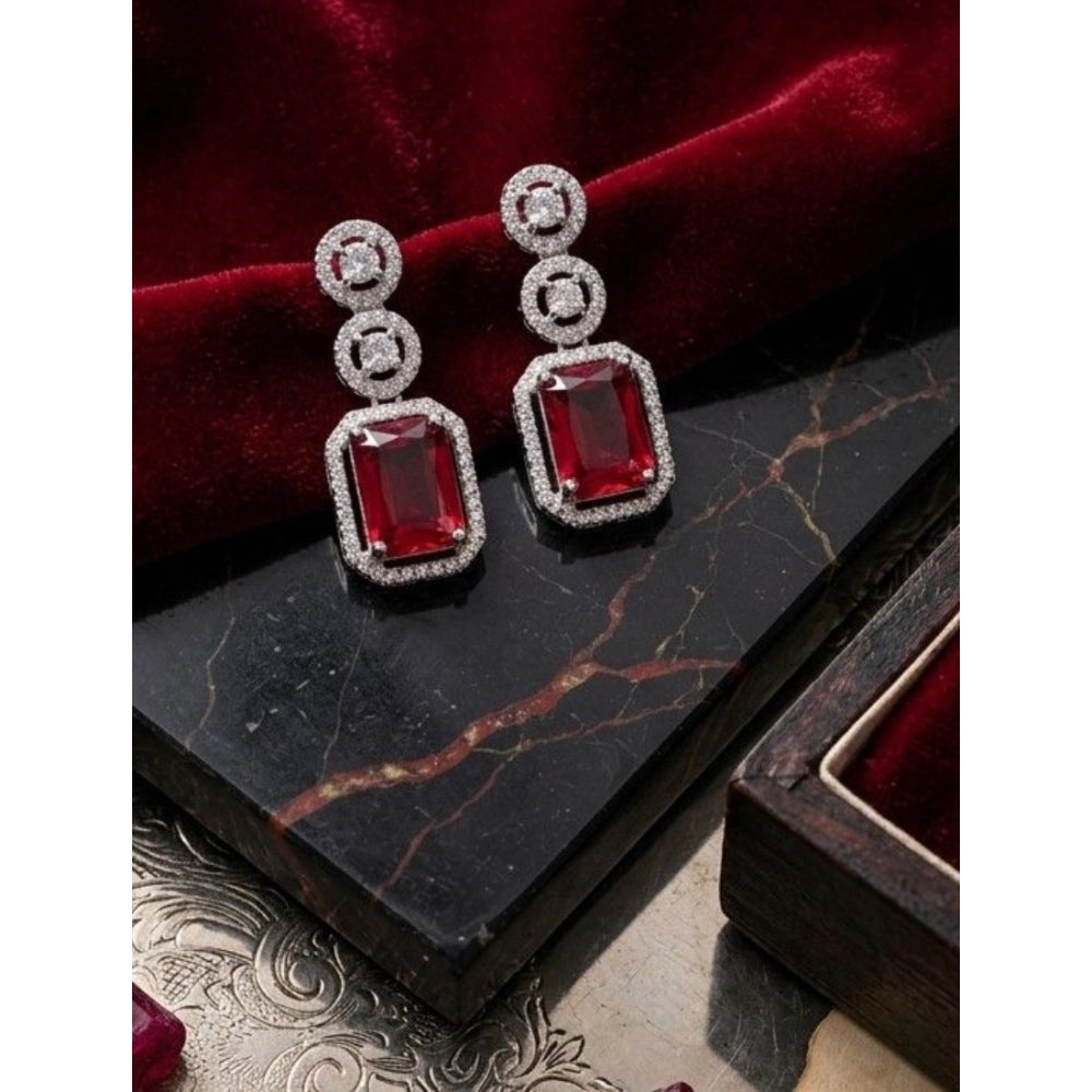 Generic Women's Brass Silver Plated Drop Earrings (Red)