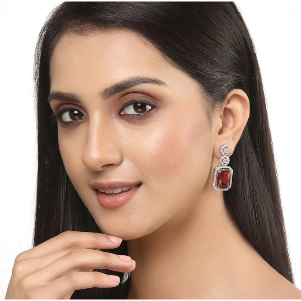 Generic Women's Brass Silver Plated Drop Earrings (Red)