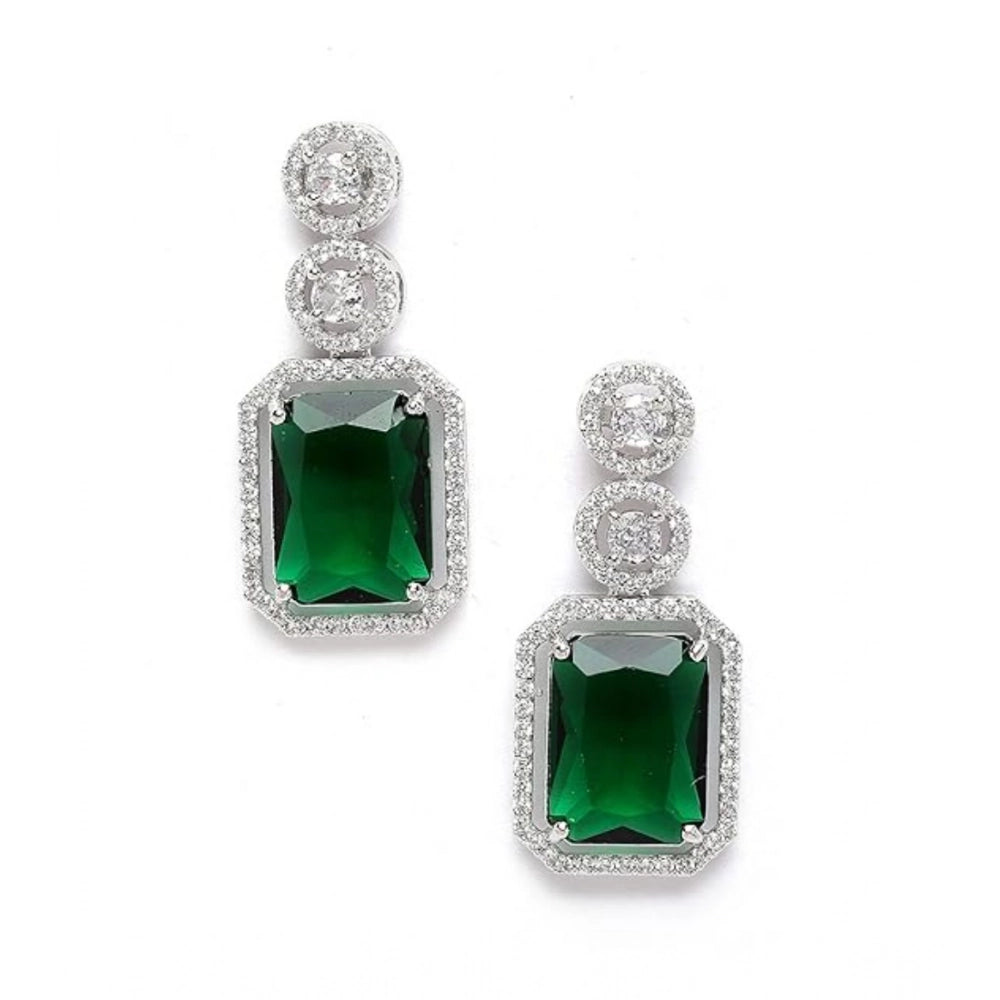 Generic Women's Brass Silver Plated Drop Earrings (Green)