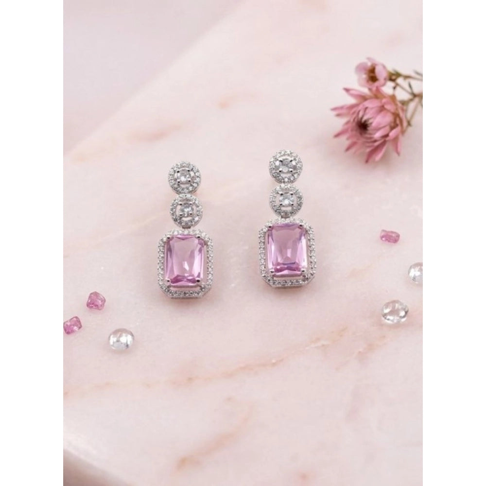 Generic Women's Brass Silver Plated Drop Earrings (Pink)