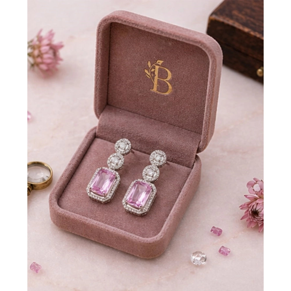 Generic Women's Brass Silver Plated Drop Earrings (Pink)