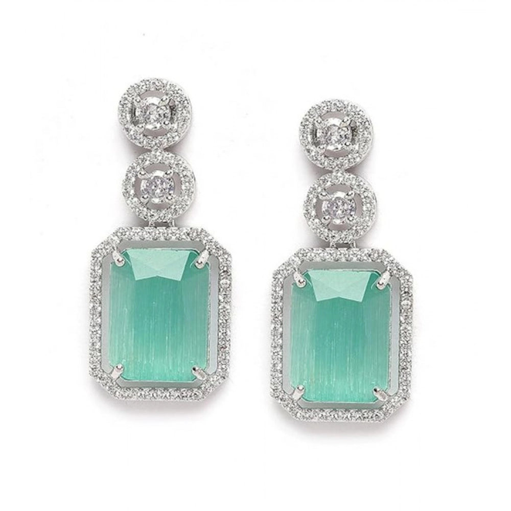 Generic Women's Brass Silver Plated Drop Earrings (Turquoise)