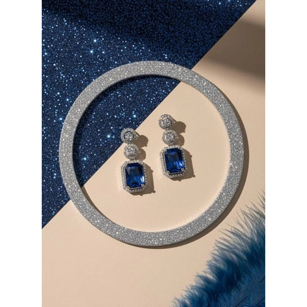 Generic Women's Brass Silver Plated Drop Earrings (Blue)