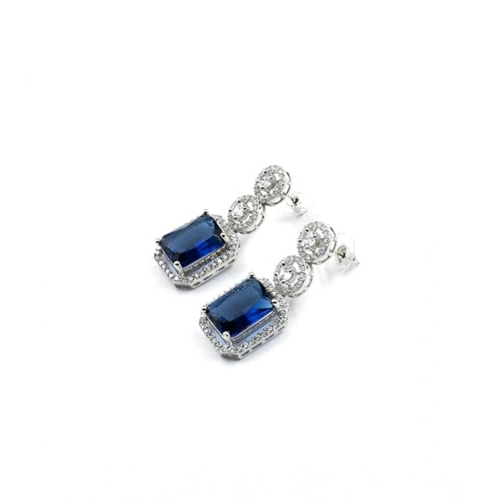 Generic Women's Brass Silver Plated Drop Earrings (Blue)