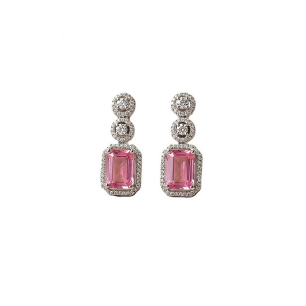 Generic Women's Brass Silver Plated Drop Earrings (Pink)