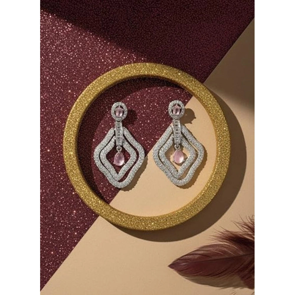 Generic Women's Brass Silver Plated Drop Earrings (Pink)