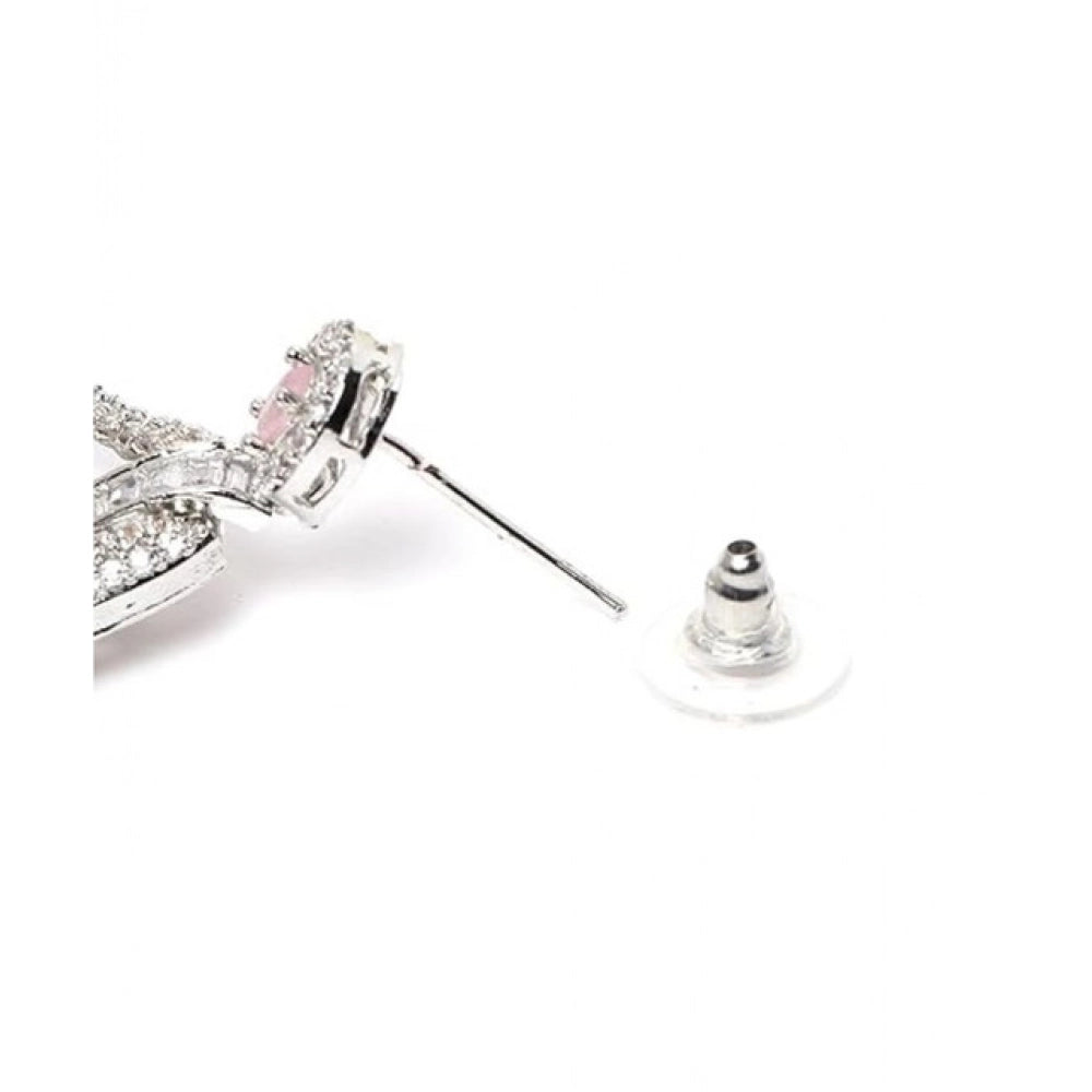 Generic Women's Brass Silver Plated Drop Earrings (Pink)