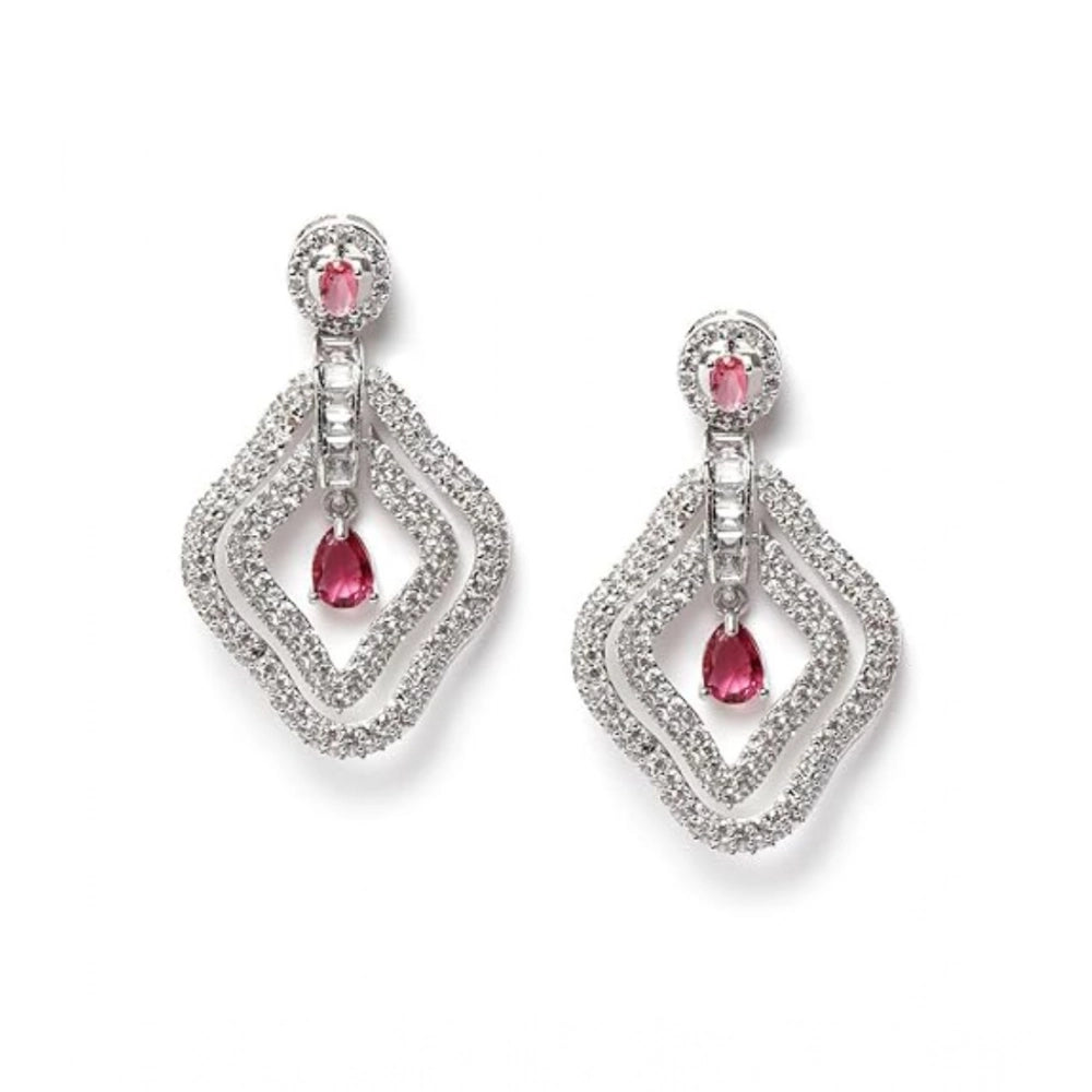 Generic Women's Brass Silver Plated Drop Earrings (Red)