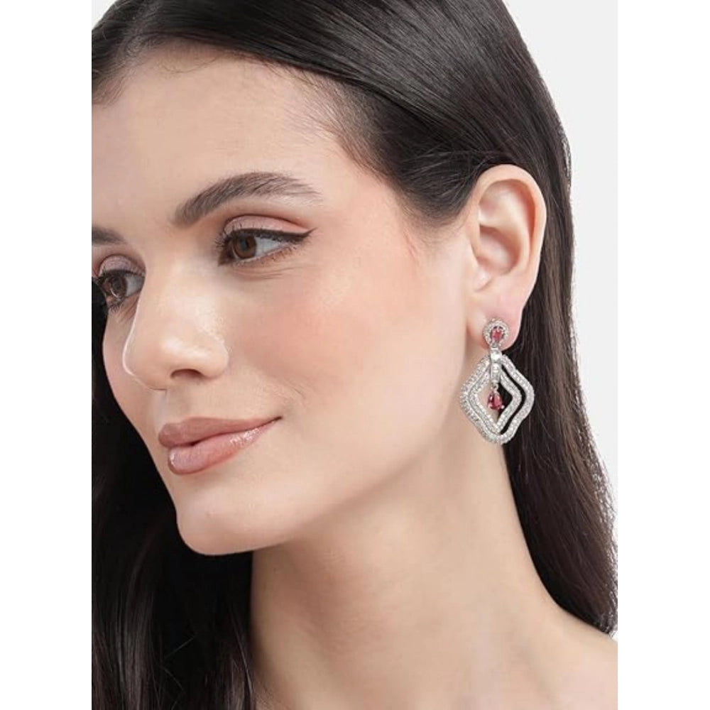 Generic Women's Brass Silver Plated Drop Earrings (Red)