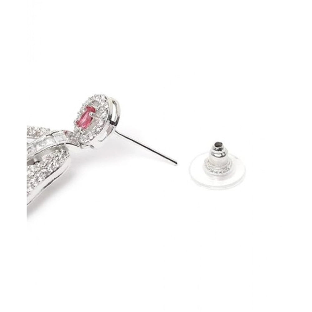 Generic Women's Brass Silver Plated Drop Earrings (Red)