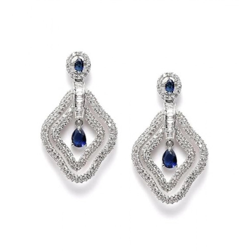 Generic Women's Brass Silver Plated Drop Earrings (Blue)