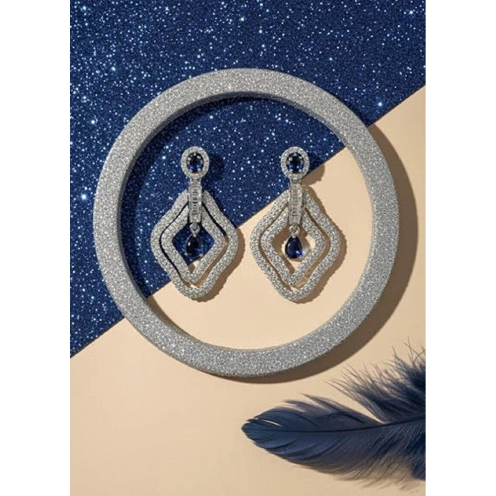 Generic Women's Brass Silver Plated Drop Earrings (Blue)