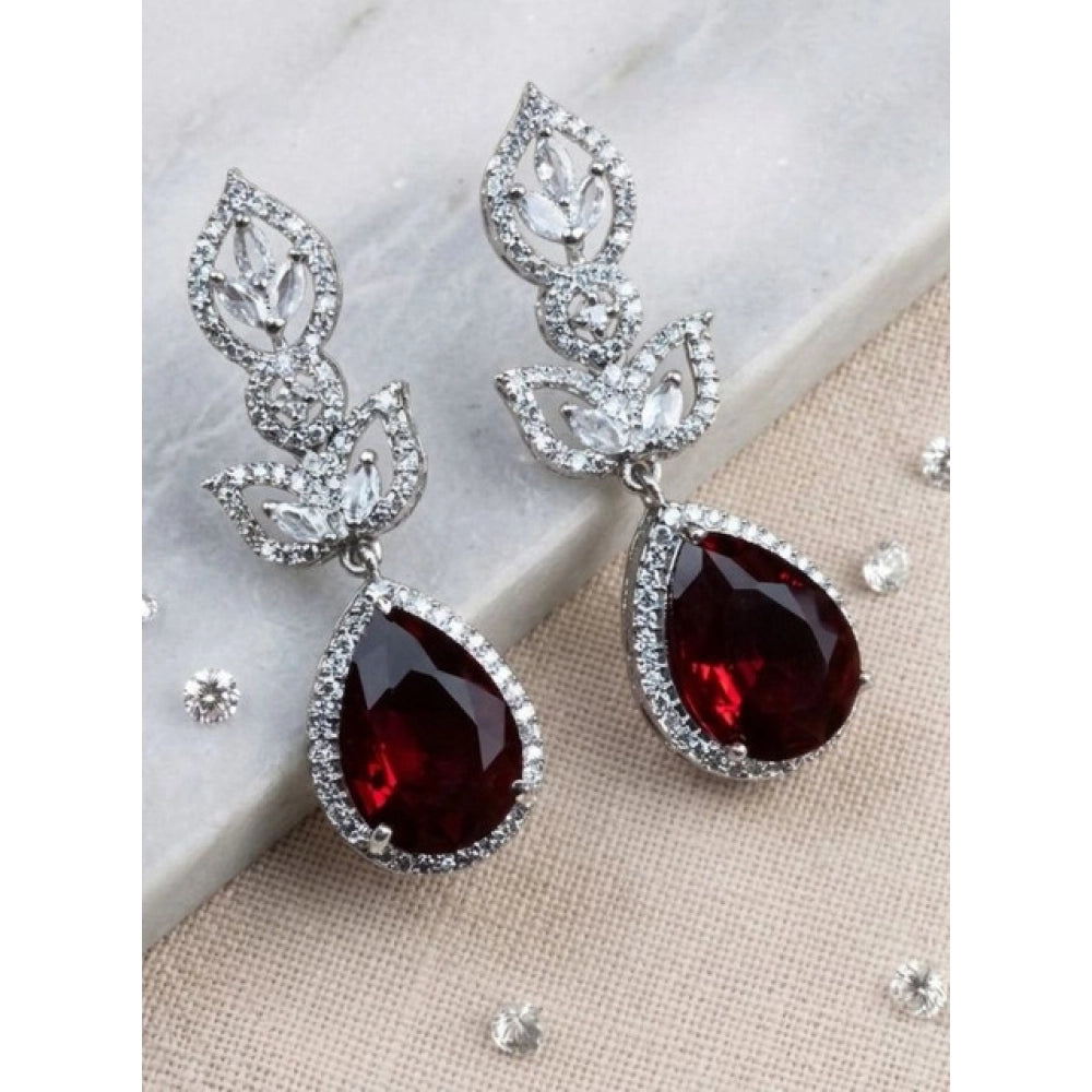 Generic Women's Brass Silver Plated Drop Earrings (Red)