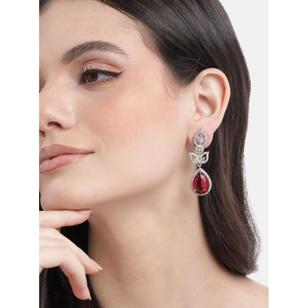 Generic Women's Brass Silver Plated Drop Earrings (Red)