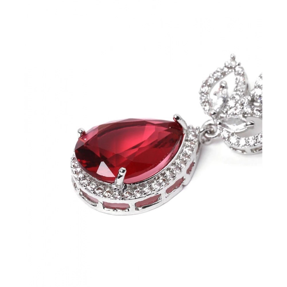 Generic Women's Brass Silver Plated Drop Earrings (Red)