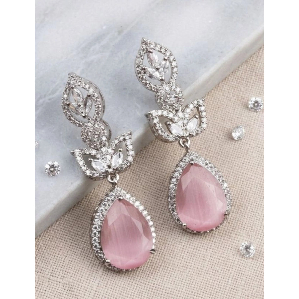 Generic Women's Brass Silver Plated Drop Earrings (Pink)