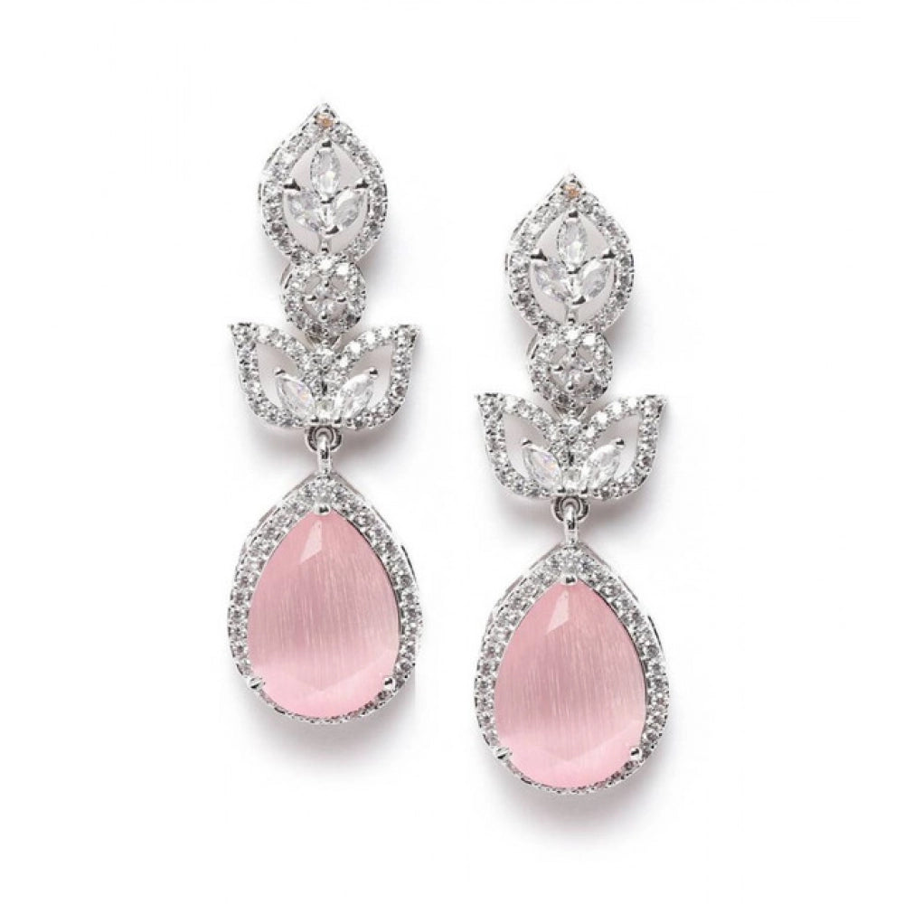Generic Women's Brass Silver Plated Drop Earrings (Pink)