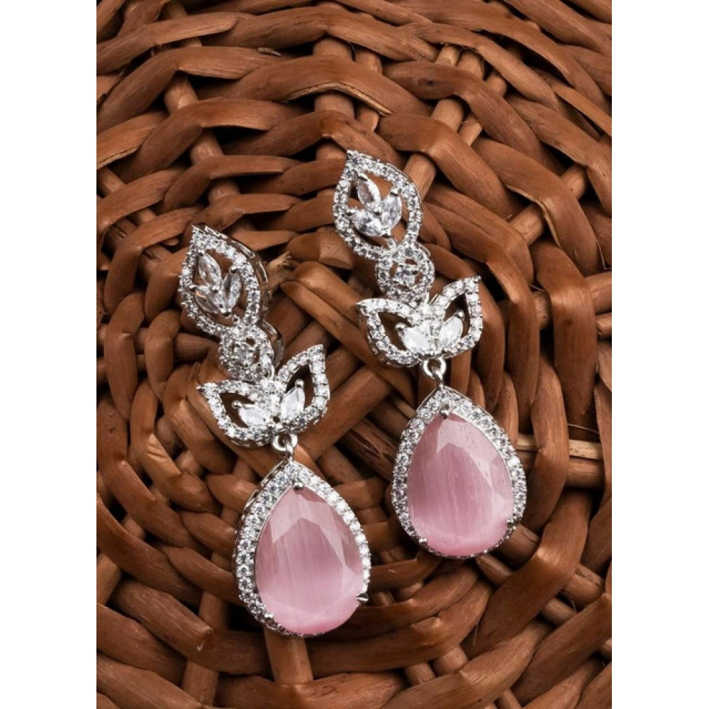 Generic Women's Brass Silver Plated Drop Earrings (Pink)