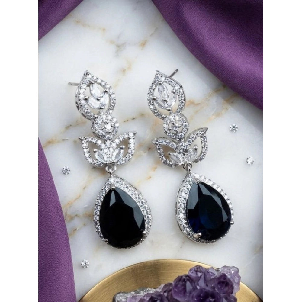 Generic Women's Brass Silver Plated Drop Earrings (Blue)