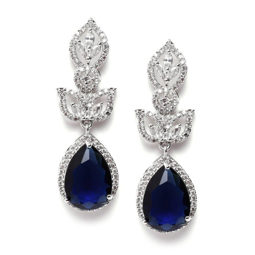 Generic Women's Brass Silver Plated Drop Earrings (Blue)