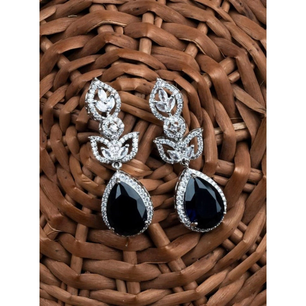 Generic Women's Brass Silver Plated Drop Earrings (Blue)