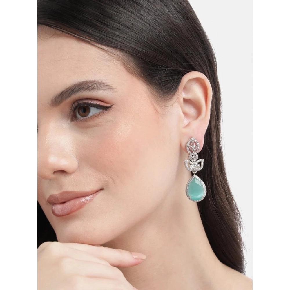 Generic Women's Brass Silver Plated Drop Earrings (Turquoise)
