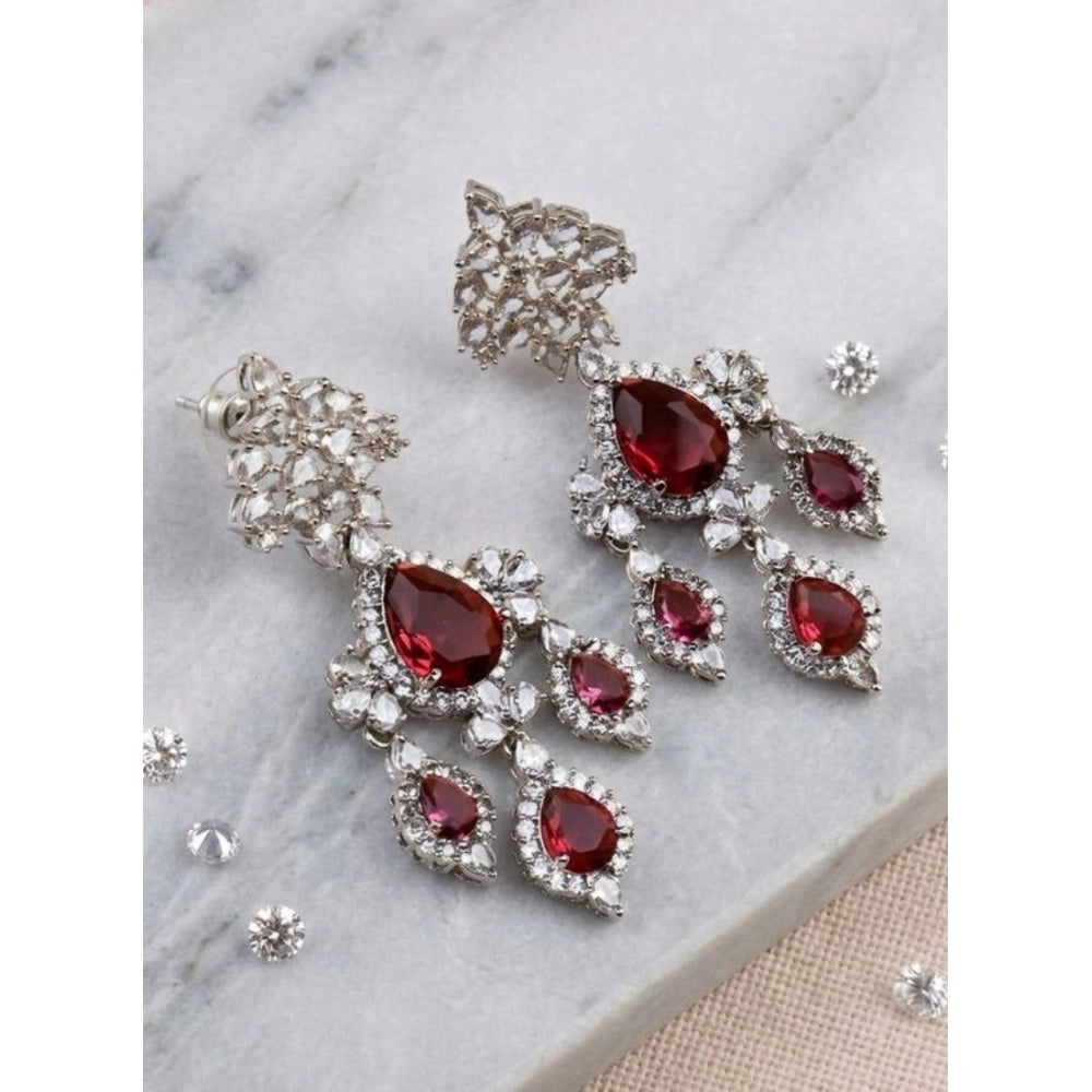Generic Women's Brass Silver Plated Drop Earrings (Red)