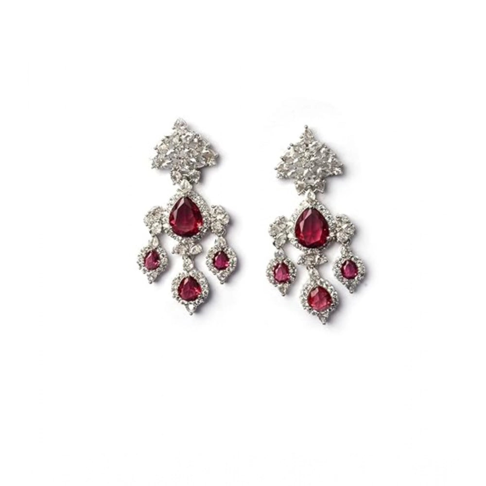 Generic Women's Brass Silver Plated Drop Earrings (Red)