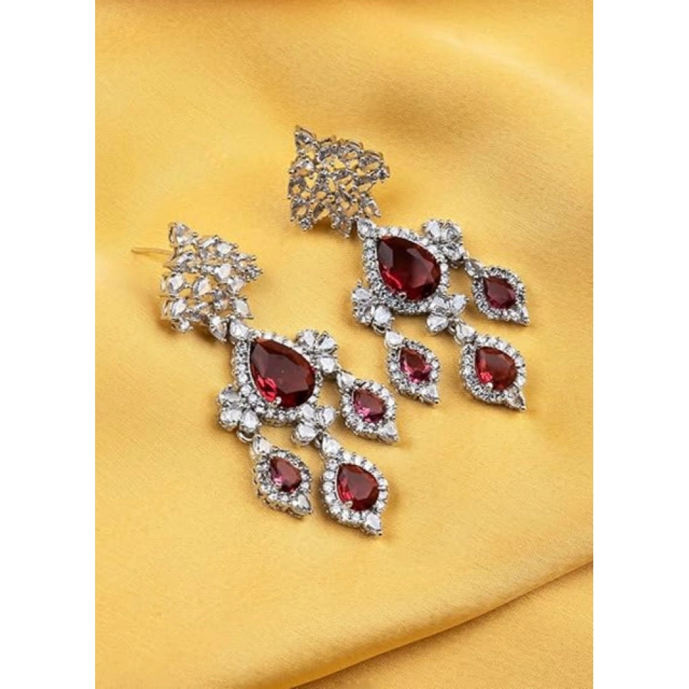 Generic Women's Brass Silver Plated Drop Earrings (Red)