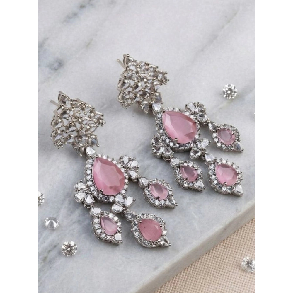 Generic Women's Brass Silver Plated Drop Earrings (Pink)