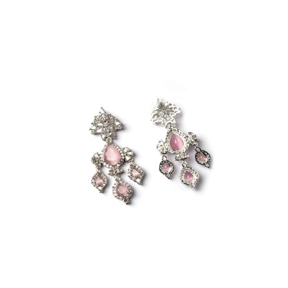 Generic Women's Brass Silver Plated Drop Earrings (Pink)