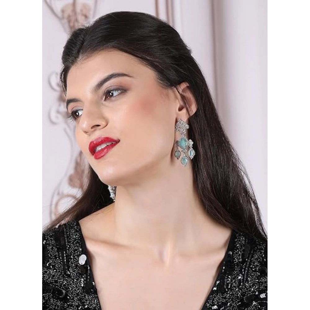 Generic Women's Brass Silver Plated Drop Earrings (Turquoise)
