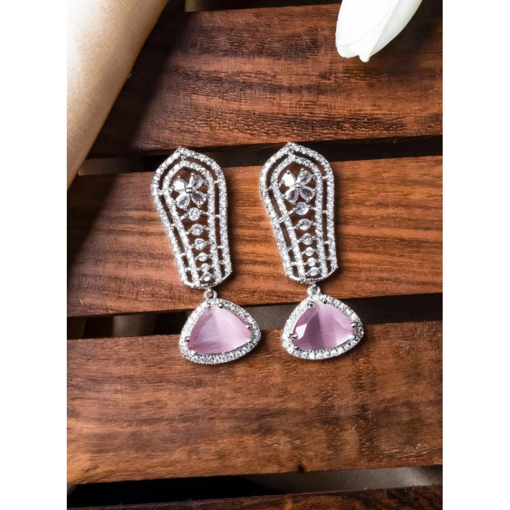 Generic Women's Brass Silver Plated Drop Earrings (Pink)