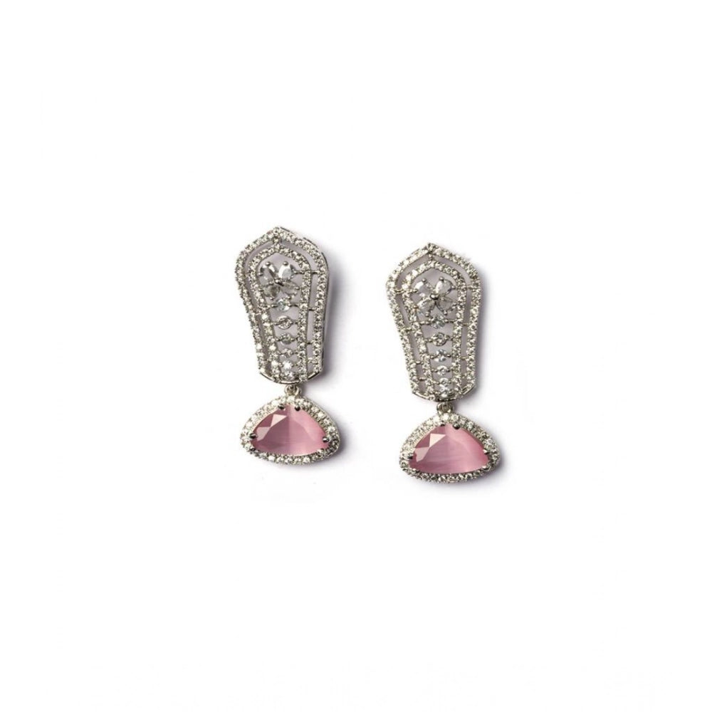 Generic Women's Brass Silver Plated Drop Earrings (Pink)