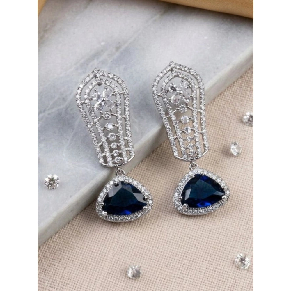 Generic Women's Brass Silver Plated Drop Earrings (Blue)