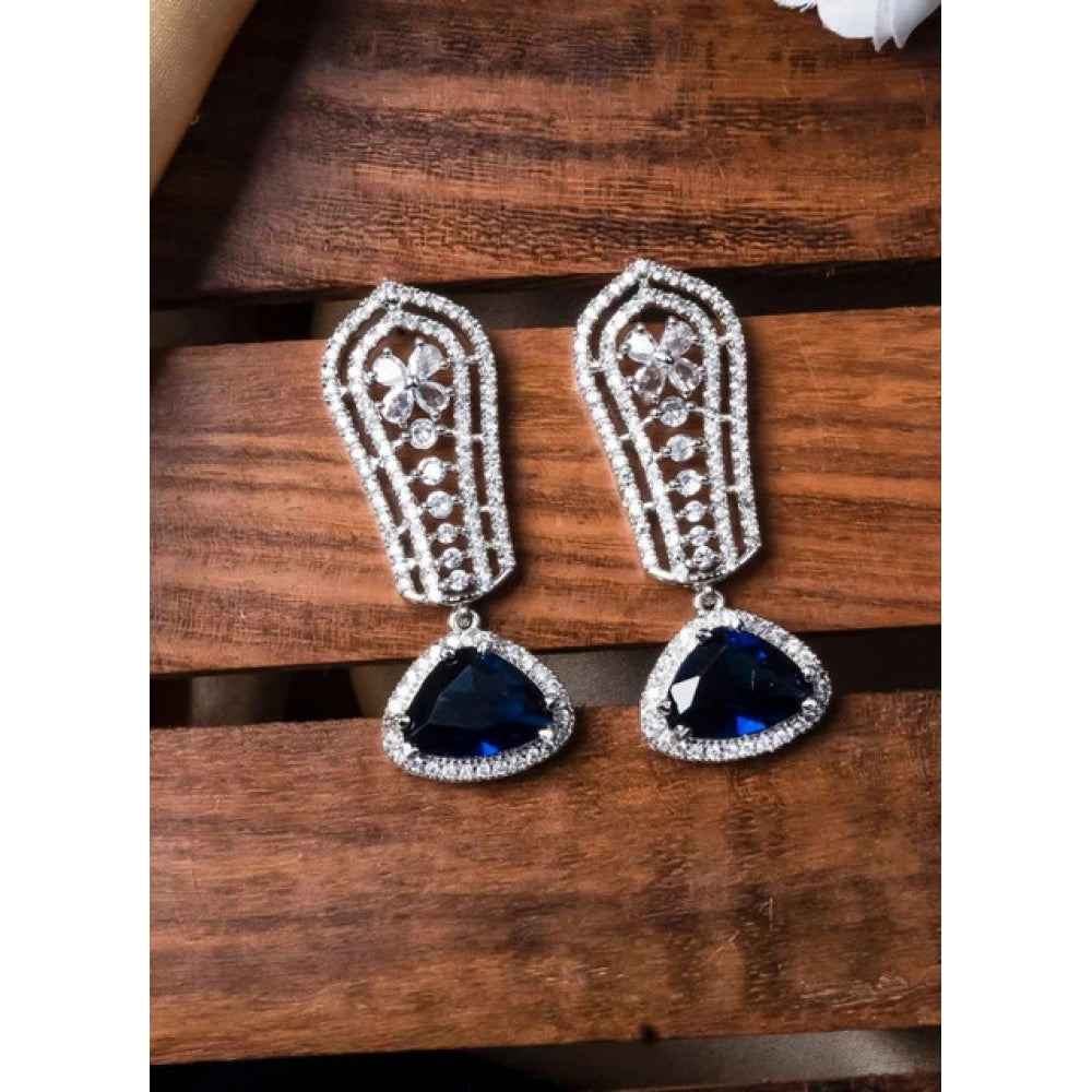 Generic Women's Brass Silver Plated Drop Earrings (Blue)