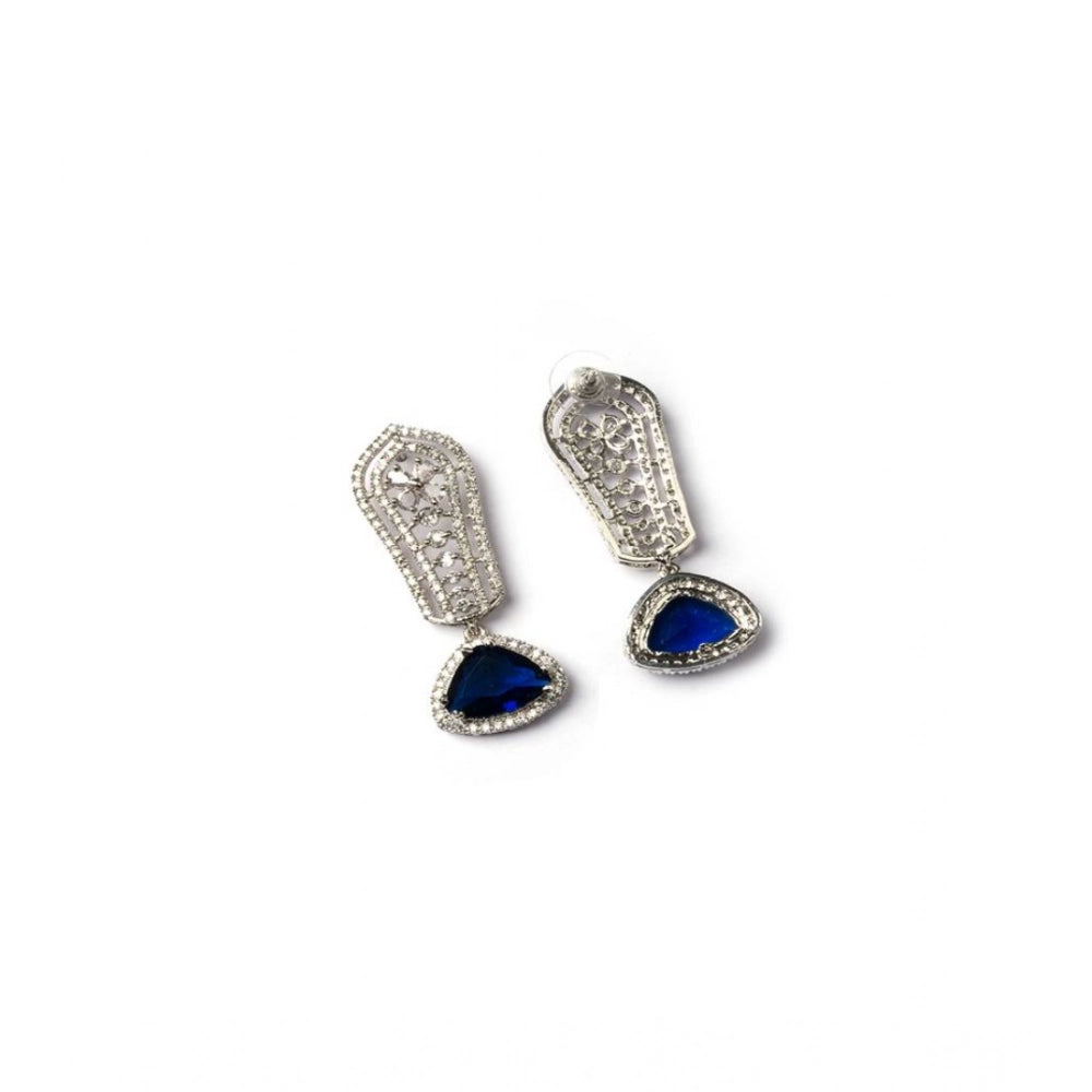 Generic Women's Brass Silver Plated Drop Earrings (Blue)