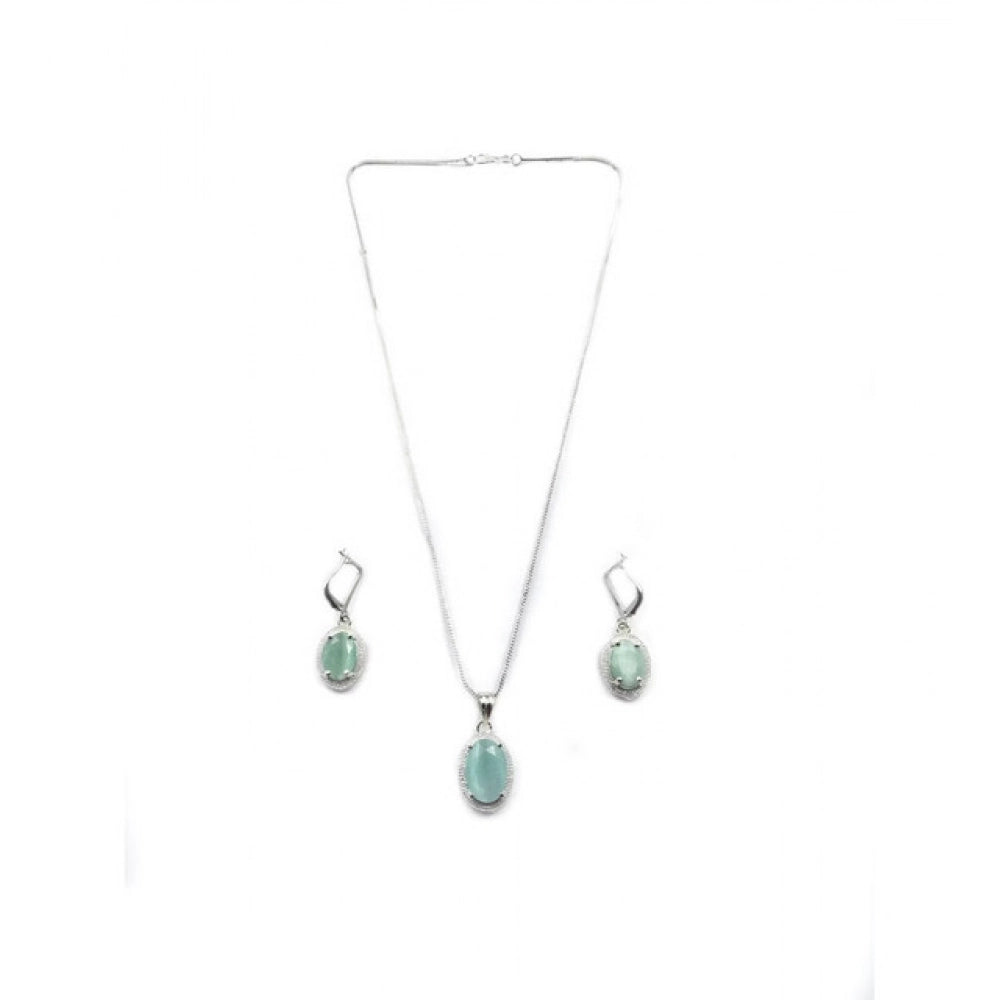 Generic Women's Brass Silver Plated Pendant Set (Turquoise)