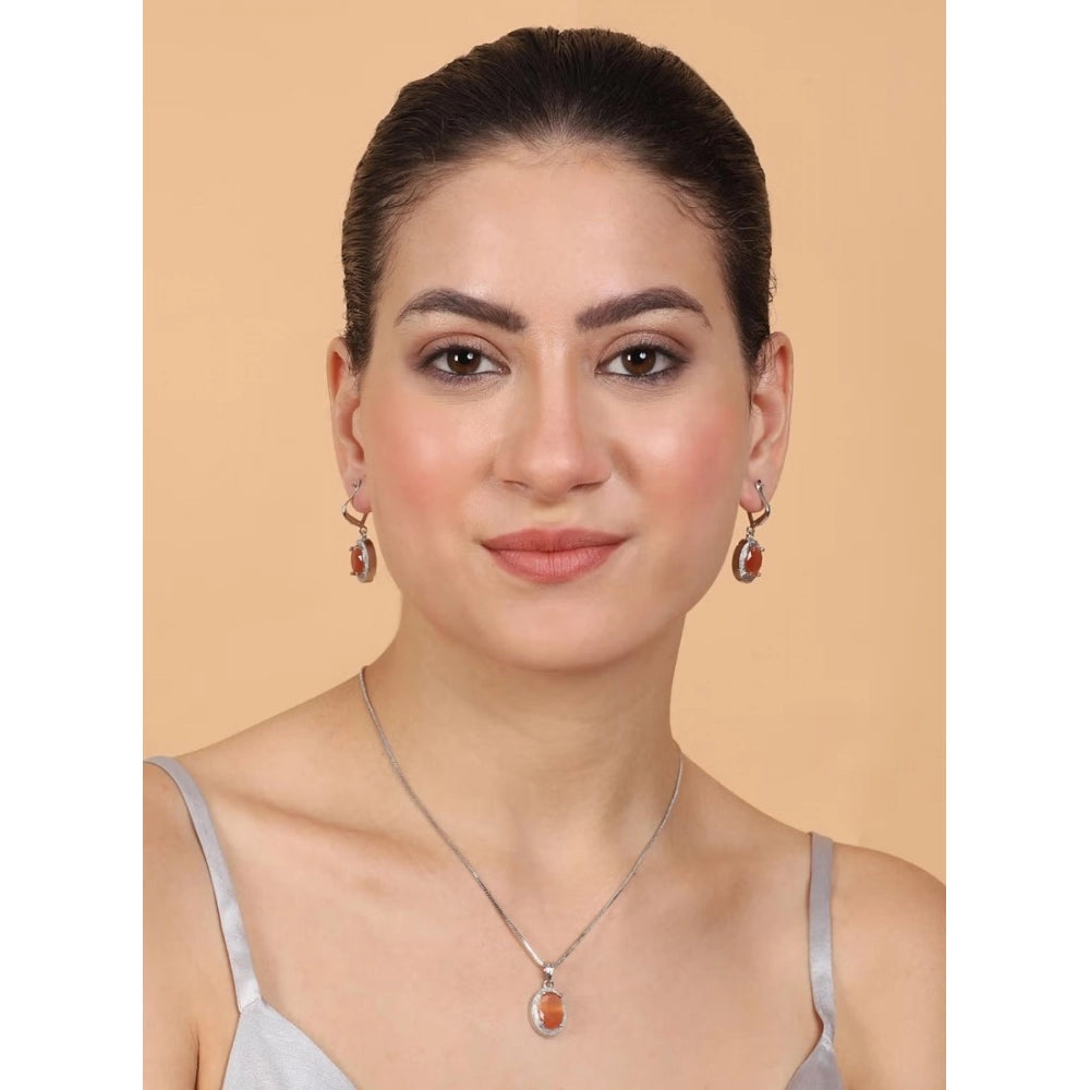 Generic Women's Brass Silver Plated Pendant Set (Orange)