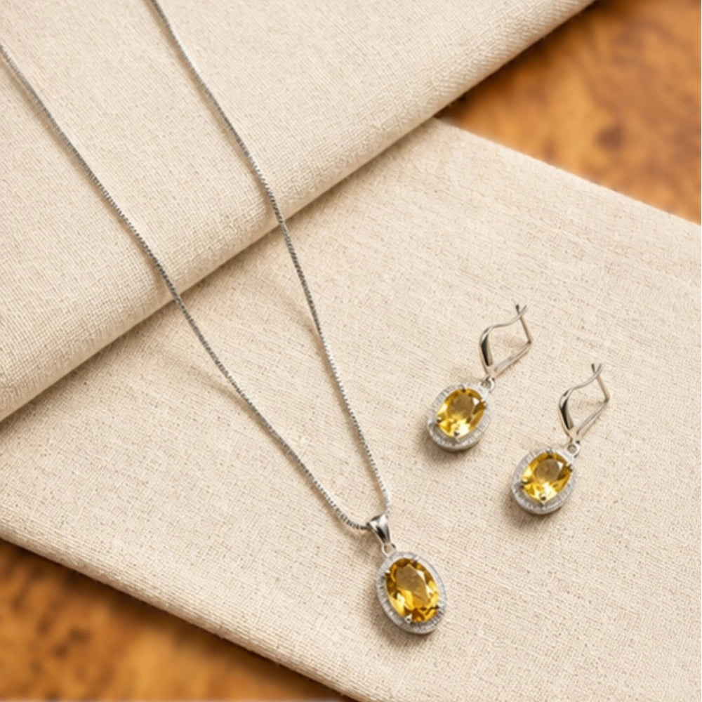 Generic Women's Brass Silver Plated Pendant Set (Yellow)